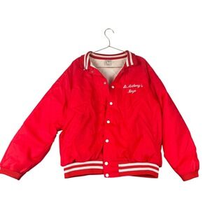 Vintage Aristo Jac Red Nylon‎ Varsity Jacket St Anthonys Bingo Mens XL USA Made
